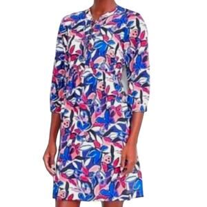 J Crew Lace Up Printed Mini Dress Red White Blue 3/4 Sleeve Butterfly Small